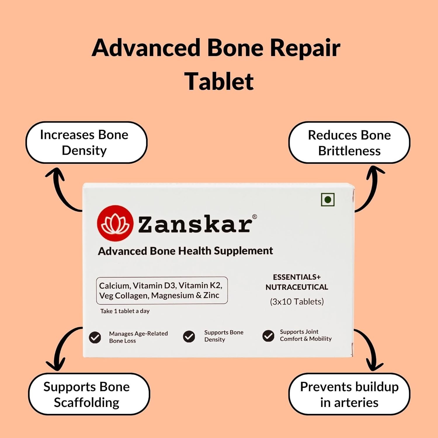5 Pack Zans.kar Bone Health Tablets 150 Count