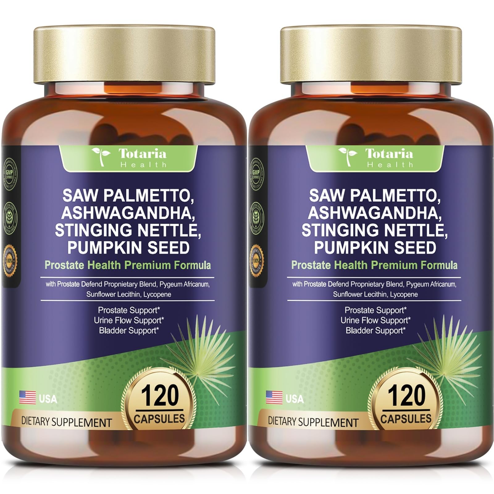 2-Pack Organic Saw Palmetto Prostate Health Supplements with Ashwagandha & DHT B