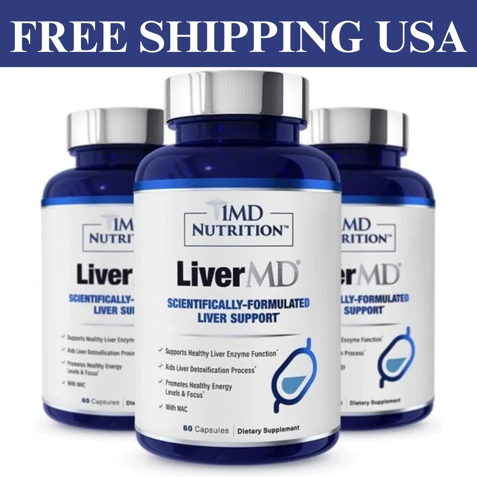 1MD Nutrition LiverMD support healthy liver, 60 Caps, (Pack of 3)