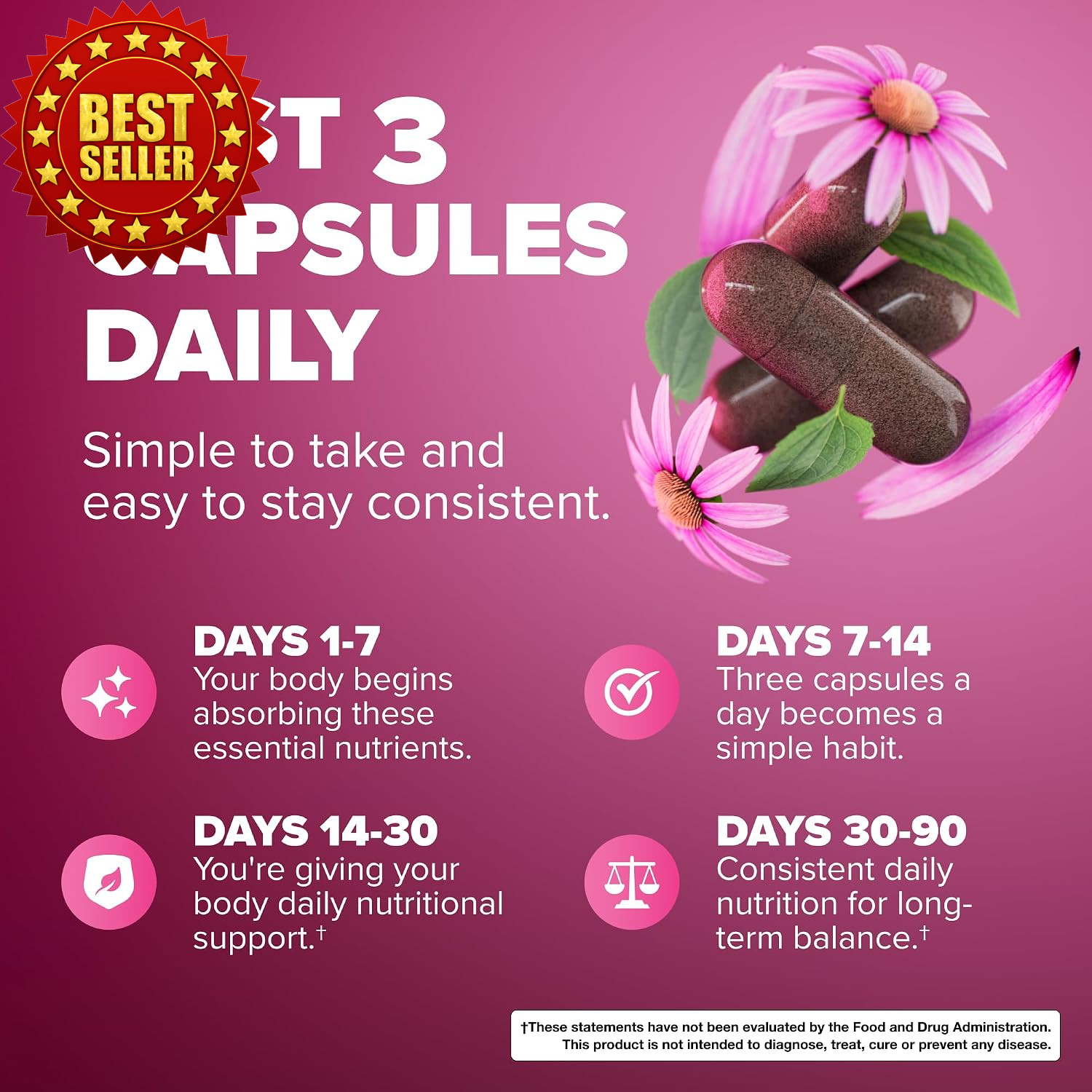 Rosabella Elderberry Supplement Capsules 90 Count Zinc Vitamin C D3 Vegan