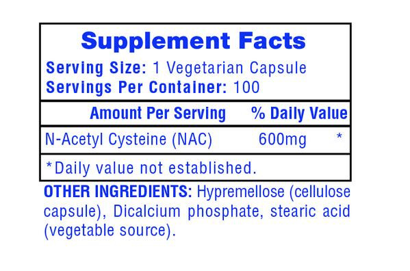 N-ACETYL-L-CYSTEINE 600 mg 100 Capsules NAC Hi Tech nonGMO USP Grade USA 🇺🇸