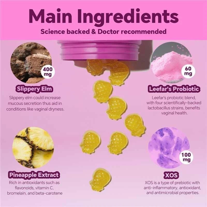 3PCS Women’s Probiotic Slippery Elm Pineapple 60 gummies pH Balance Gut Health