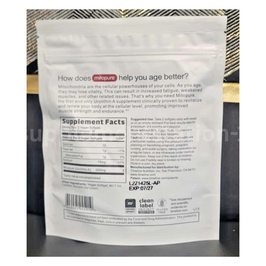Time-Line Longevity Supplement Mitopure Urolithin A 60 Softgaels -2 Pack – 07/27