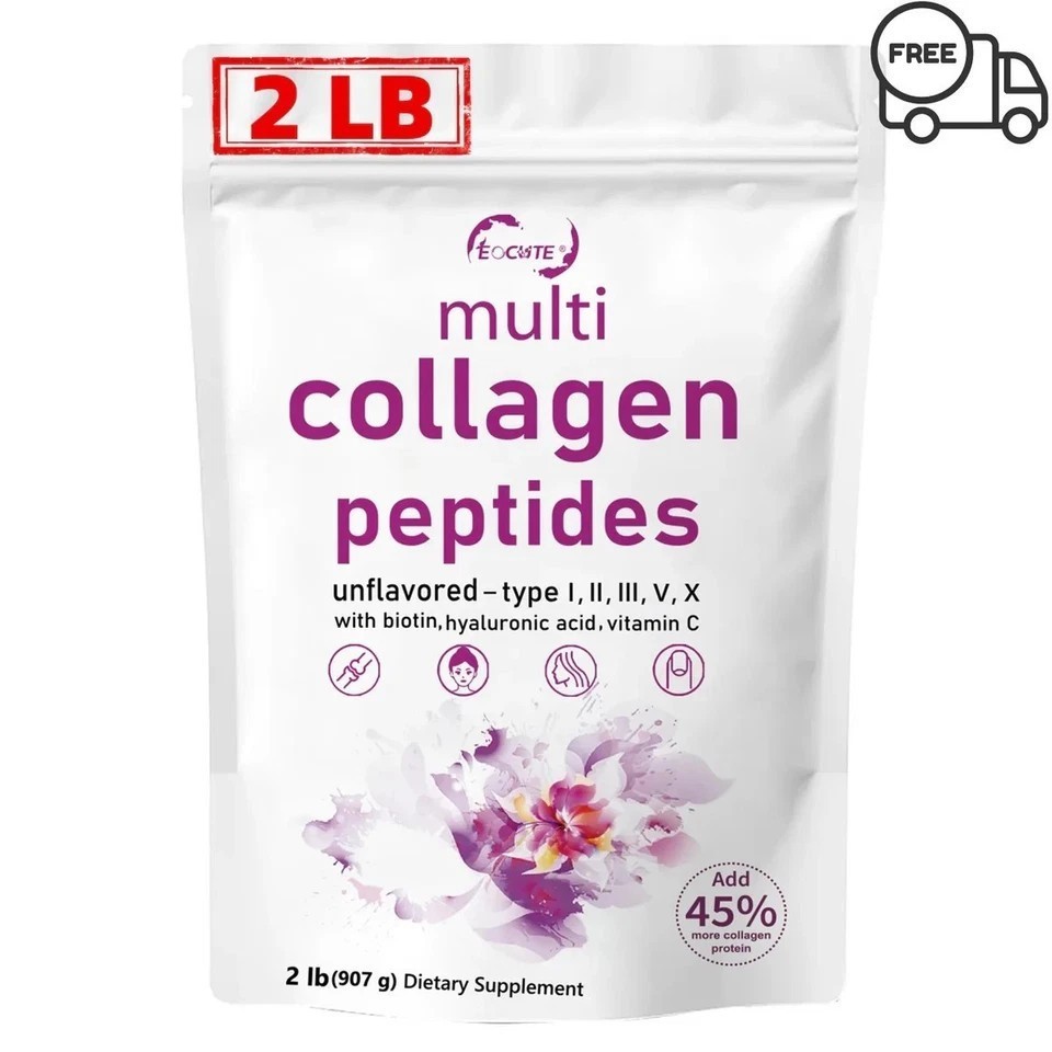 2 lb Multi Collagen Peptides Powder Hydrolyzed Protein Peptide Type I,II,III,V,X