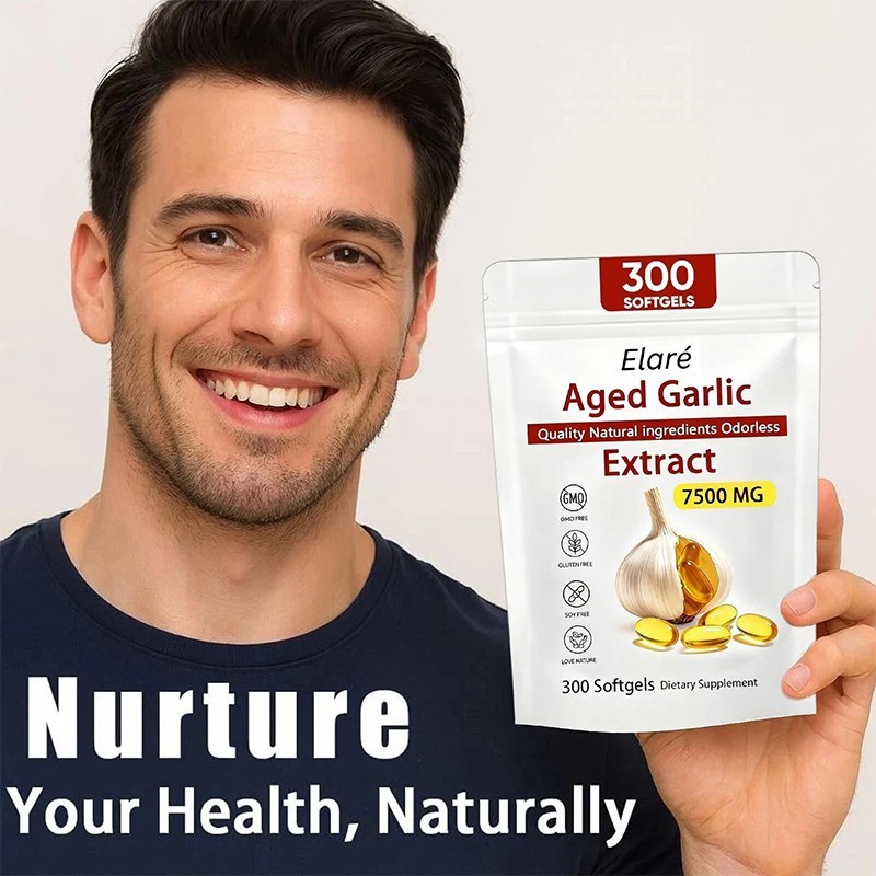Elare Aged Garlic Extract, 300 Softgels, 7500mg Odorless | Heart & Immune Pack 1