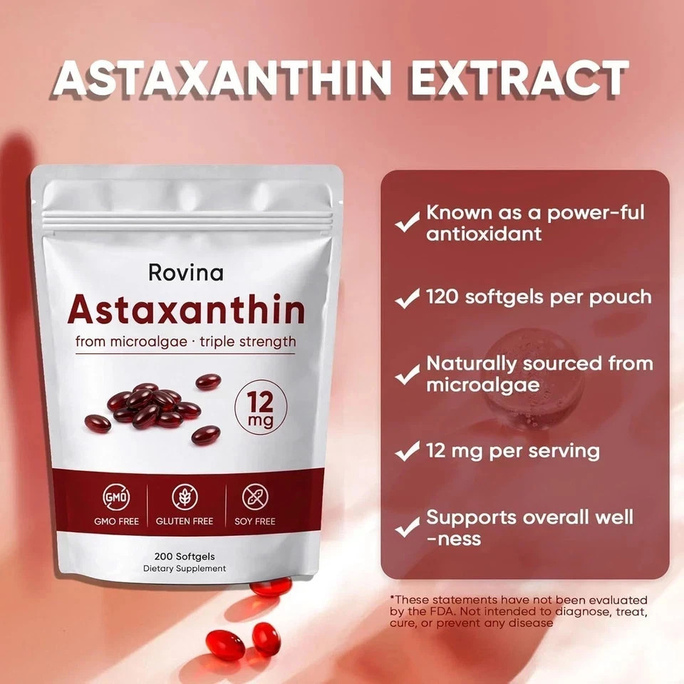 Rovina Astaxanthin, Baleno Astaxanthin 12Mg Antioxidant Supplement for Daily Wel