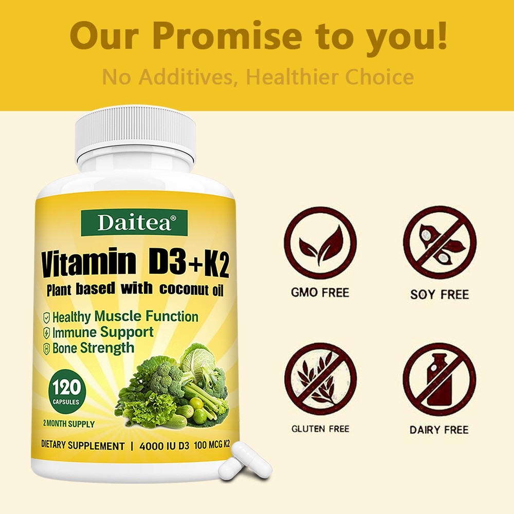 Vitamin D3+K2 Plant Based With Coconut Oil Bone Strength 30/60/120 Capsules