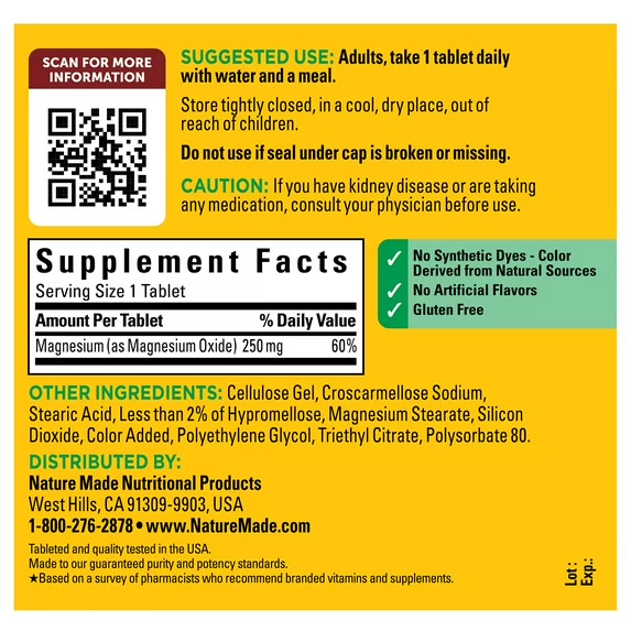 Nature Made Magnesium Oxide 250 mg Tablets,Supports Muscle Relaxation, 300 Count