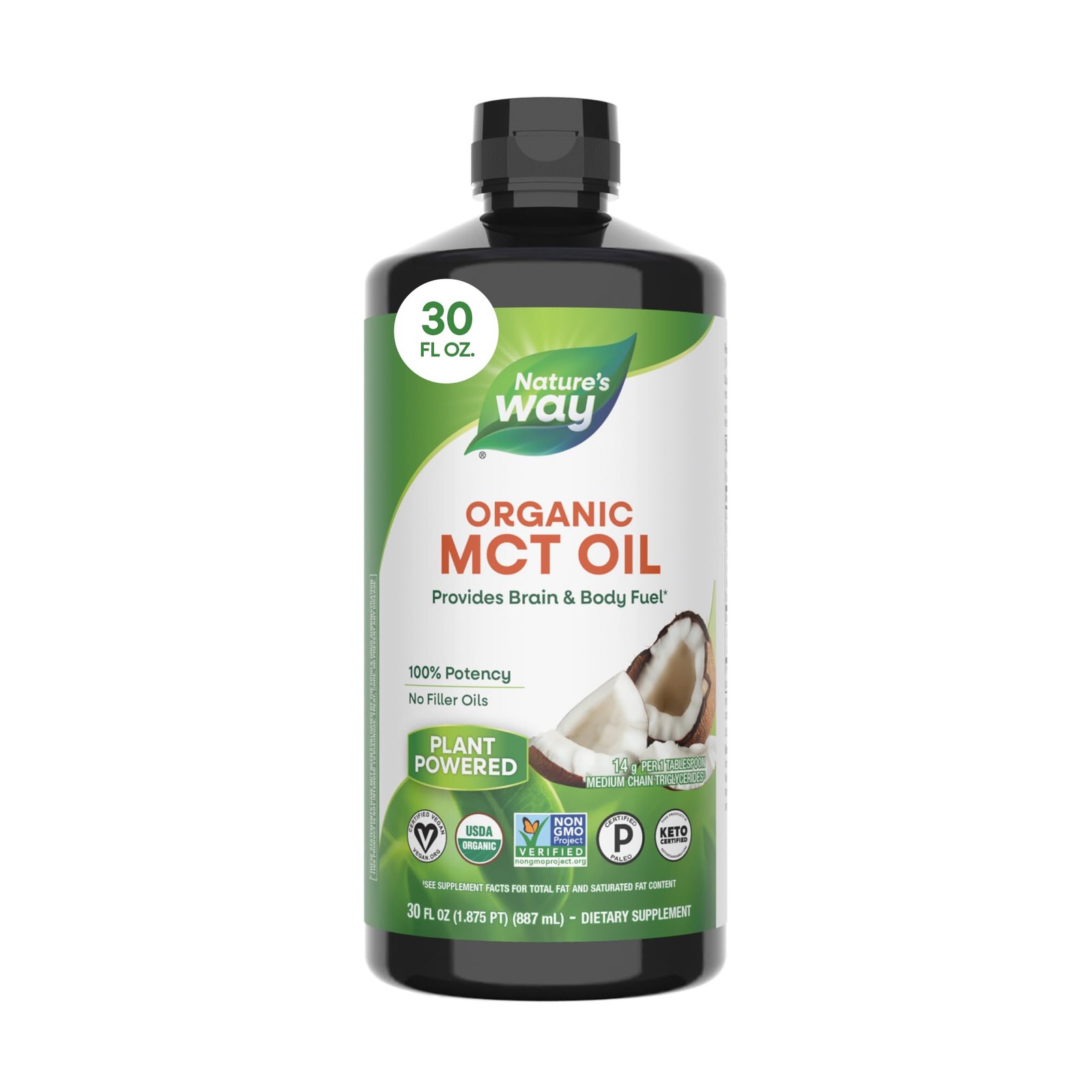Nature’s Way Organic MCT Oil, Brain and Body Fuel*, 30 Fl Oz (Pack of 1)