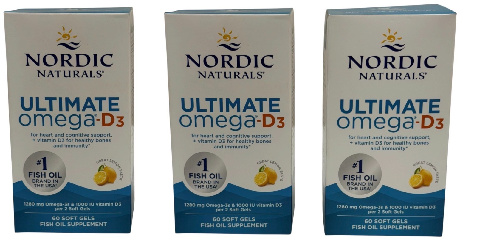 (3 BOXES 60 Soft Gels Each) Nordic Naturals Ultimate Omega-D3 1280mg Exp 04/28