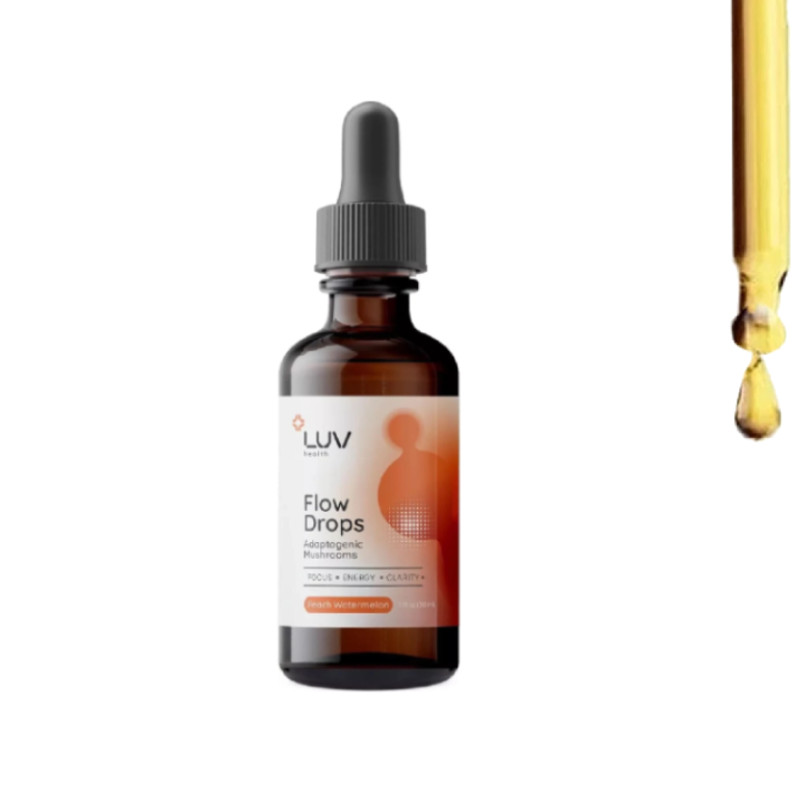 LUV Health Flow Drops – Adaptogen Mushroom Blend – – Watermelon Flavor Peach 1oz