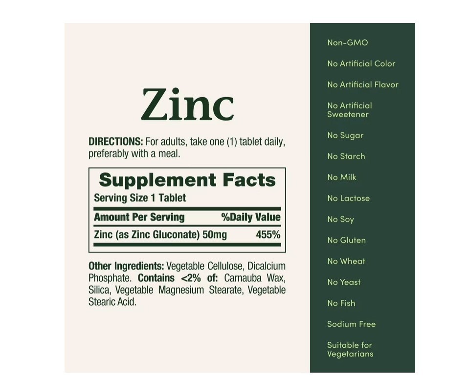 2 PACK Nature’s Bounty Zinc Supports Immune Health 50mg 100 ct Caplets, PK OF 2