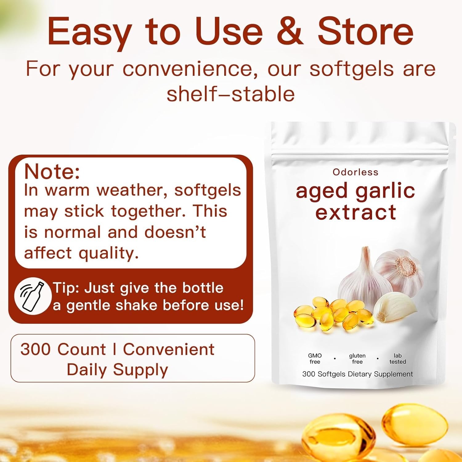 Odorless Garlic 7500mg Per Servings, 300 Softgels | 2 Years Aged Garlic Extra…