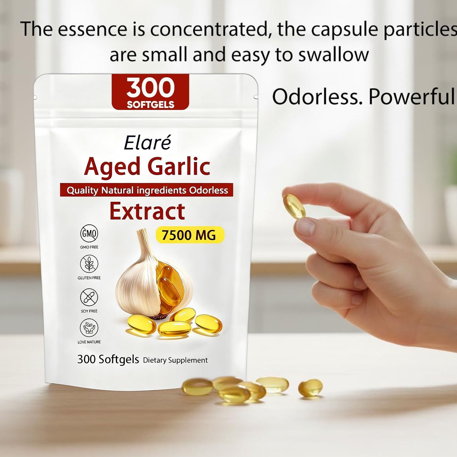 2 PACK Elare Aged Garlic Extract, 300 Softgels, 7500mg Odorless | Heart & Immune