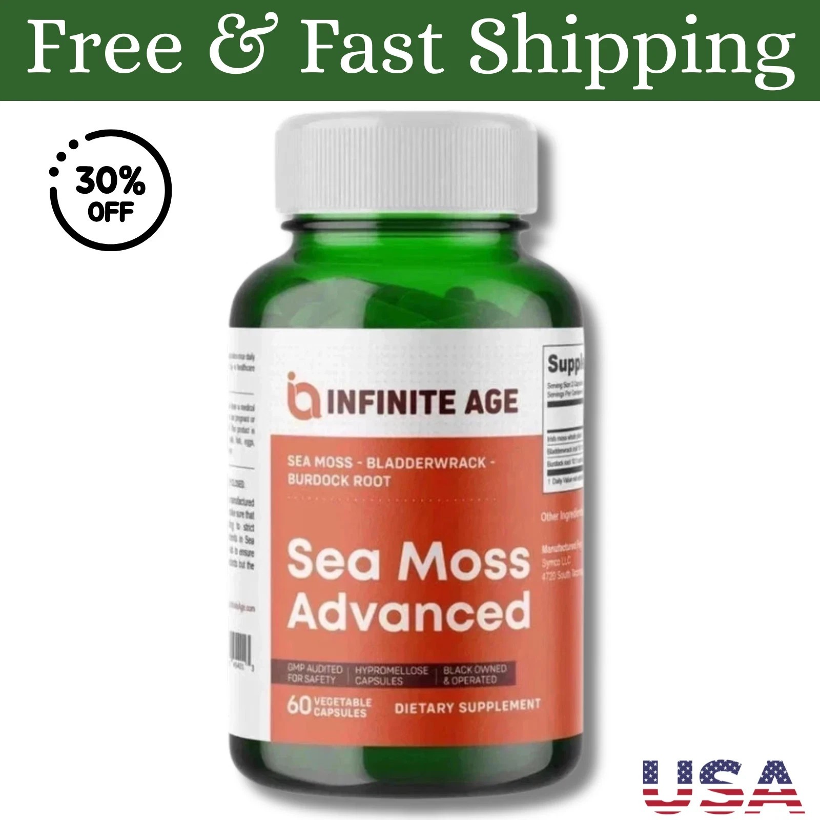 INFINITE AGE 1250mg Sea Moss Advanced Superfood, High-Potency, Vegan – 60 Count