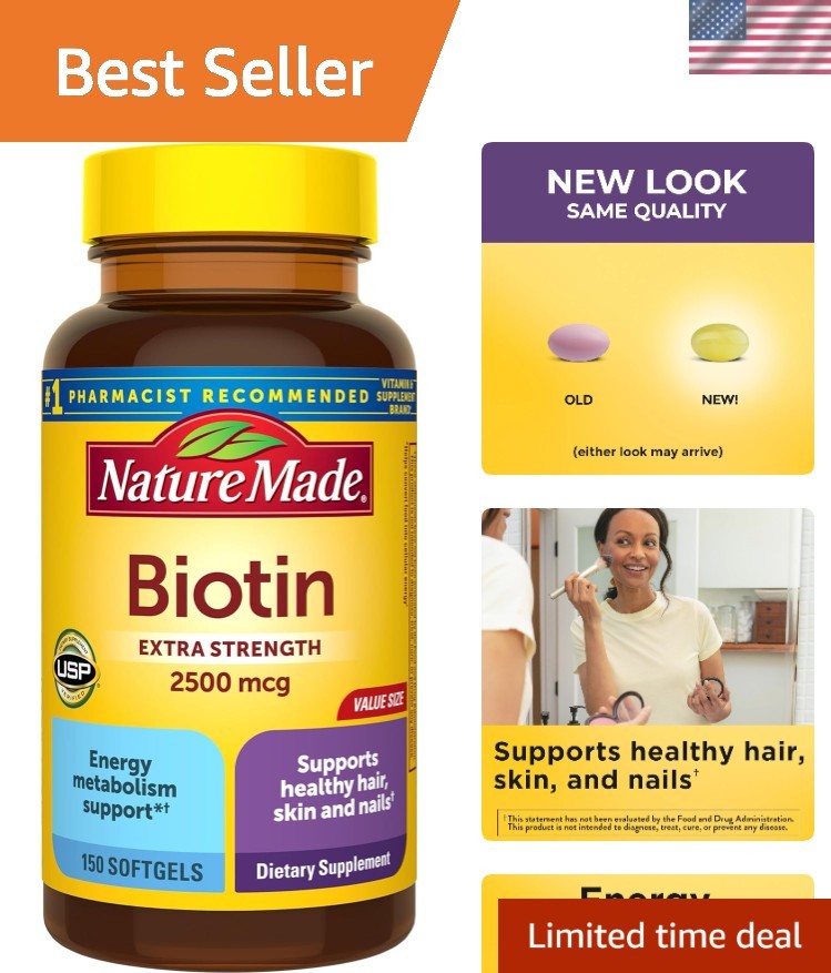 Healthy Hair, Skin, & Nails Biotin 2500 mcg Softgels – Gluten-Free, 150 Count