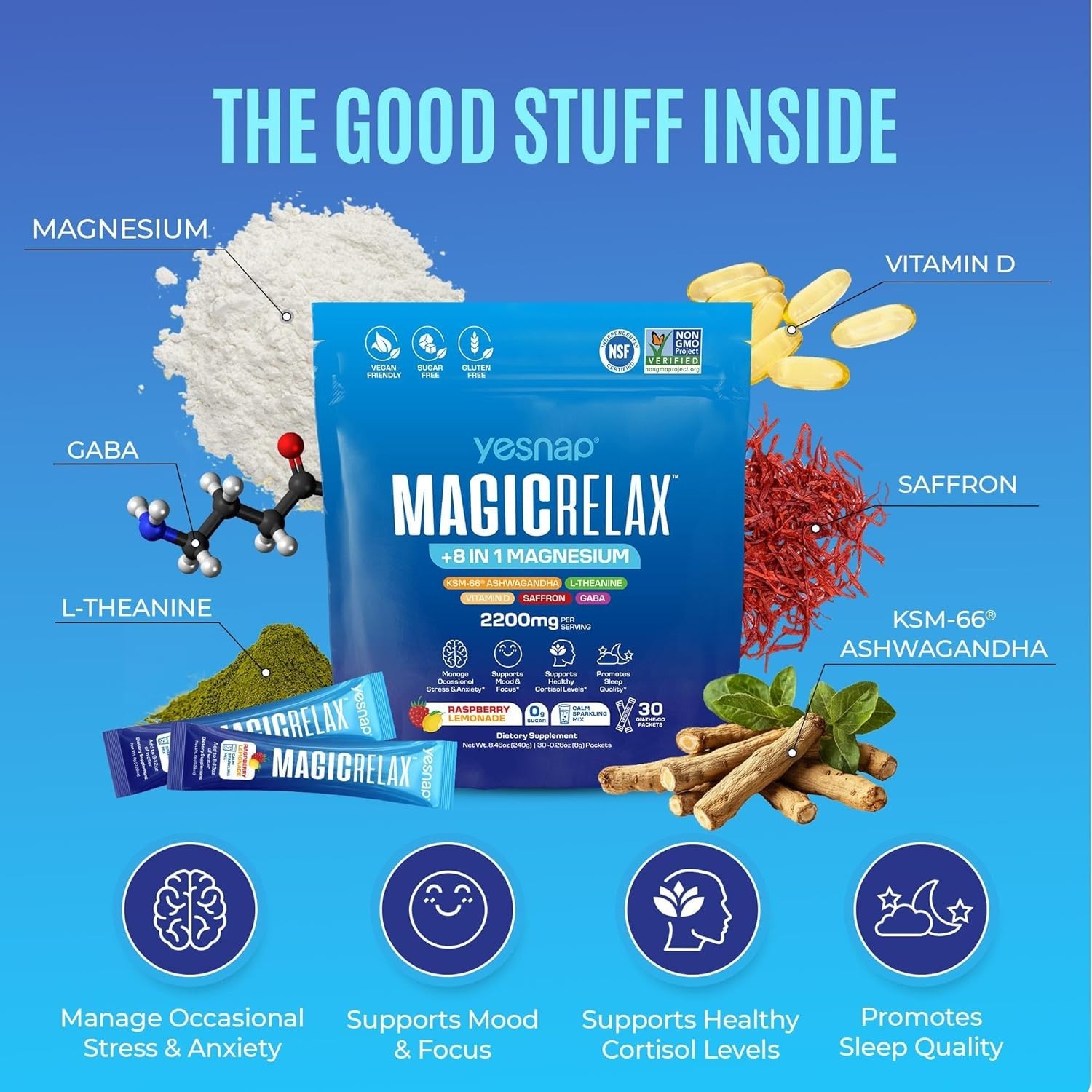 Value!! -MAGICRELAX Calming Sparking Mix 8-in-1 Magnesium KSM-66 Ashwagandha ..