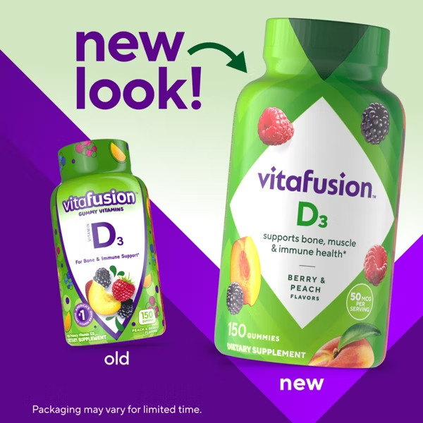 Vitafusion Vitamin D3 Gummies 150ct Mixed Fruit Gluten Dairy Free