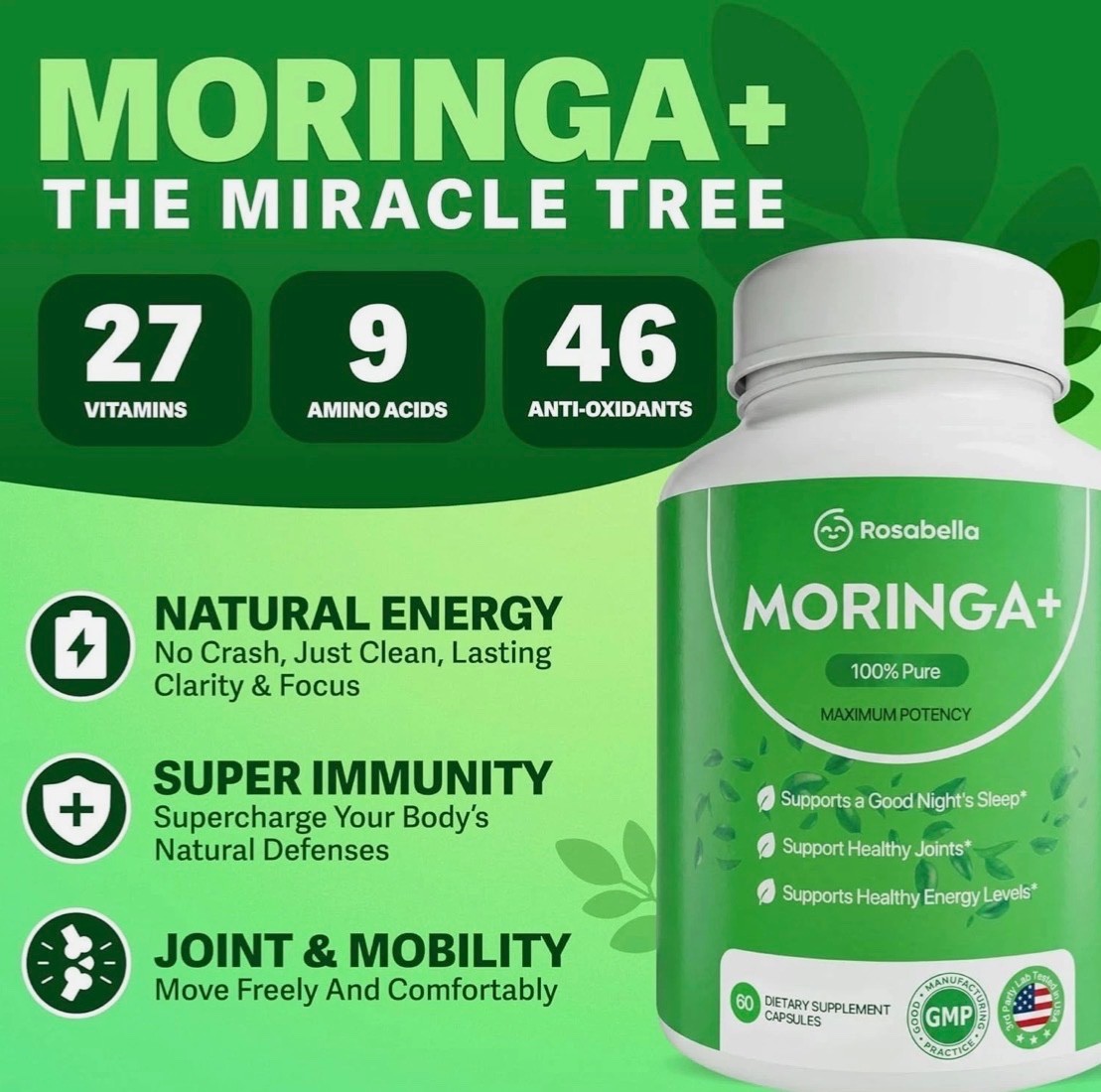 Rosabella Moringa+ – 2-Pack (120 Caps) – Superfood Support