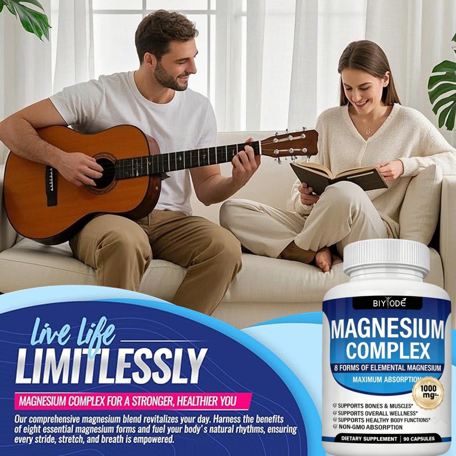 3Pack Nutrition Magnesium Complex 1000mg Supports 8 Elemental Magnesium