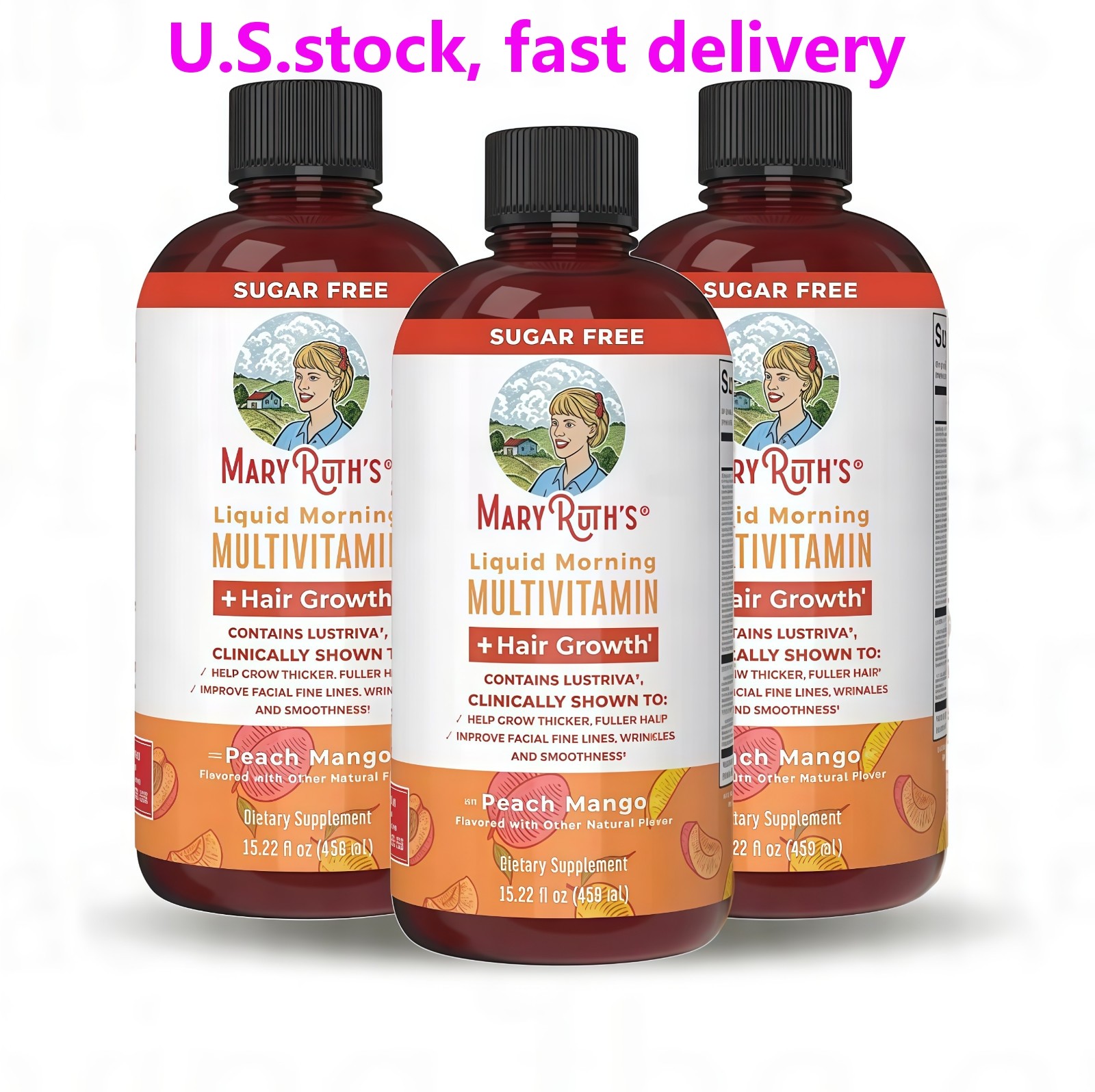 Mary Ruth’s Multivitamin + Hair Growth | 3 Pack | Peach Mango 15.22 oz brand…*