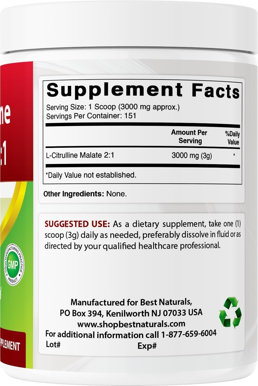 Unflavored L-Citrulline Malate 2:1 Powder – Bulk 1 lb for Workout Performance