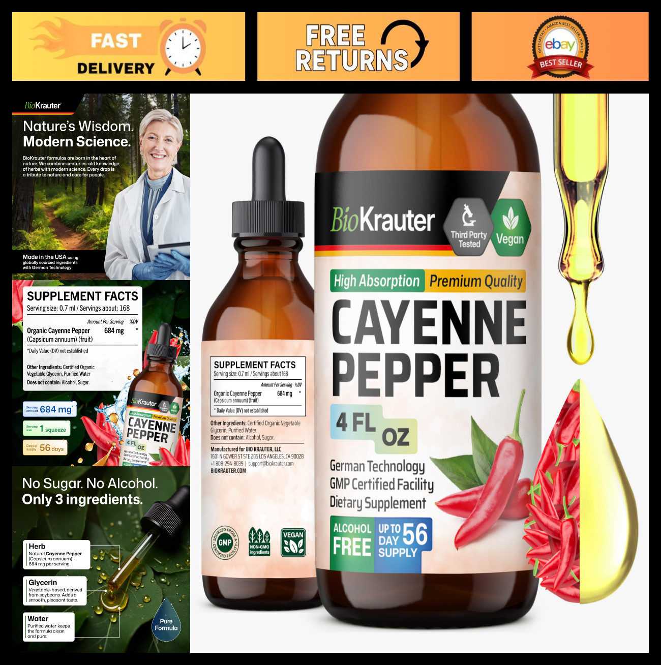 Cayenne Pepper Drops for Digestive & Circulatory Support – Vegan Capsaicin 4 Fl