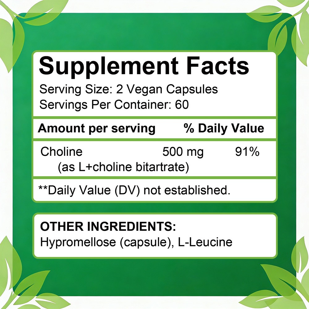 Choline Bitartrate 500Mg Support Cognitive And Liver Function 30/60/120 Capsules