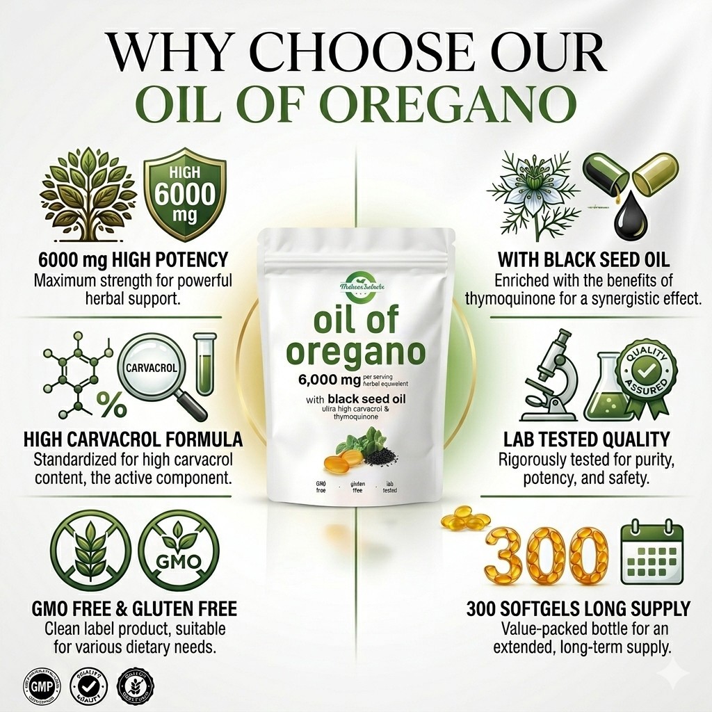 2 Pack Oil of Oregano 6000mg Black Seed Oil 600 Softgels Immune Digestive Carvac