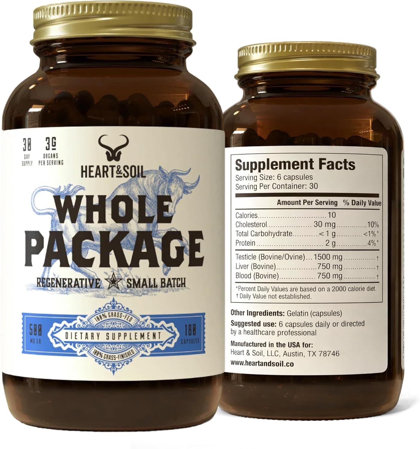 Heart & Soil Whole Package – Grass-Fed Testicle, Liver & Blood Extract 180 Caps