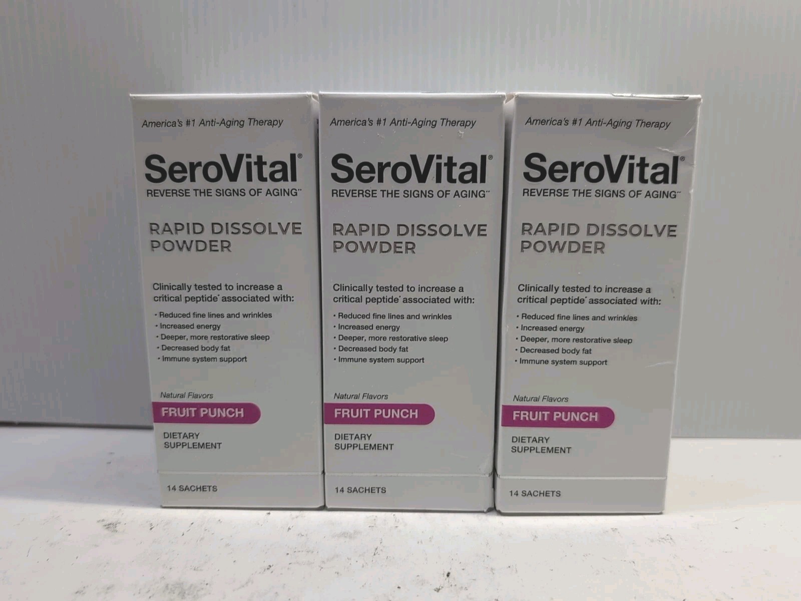 (3) SeroVital Anti Aging Rapid Dissolve Fruit Punch Powder 14 Sachets 05/2026