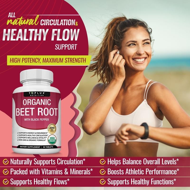 Toplux Organic Beet Root Tablets-Nitric Oxide Booster Beetroot Supplement 2040mg