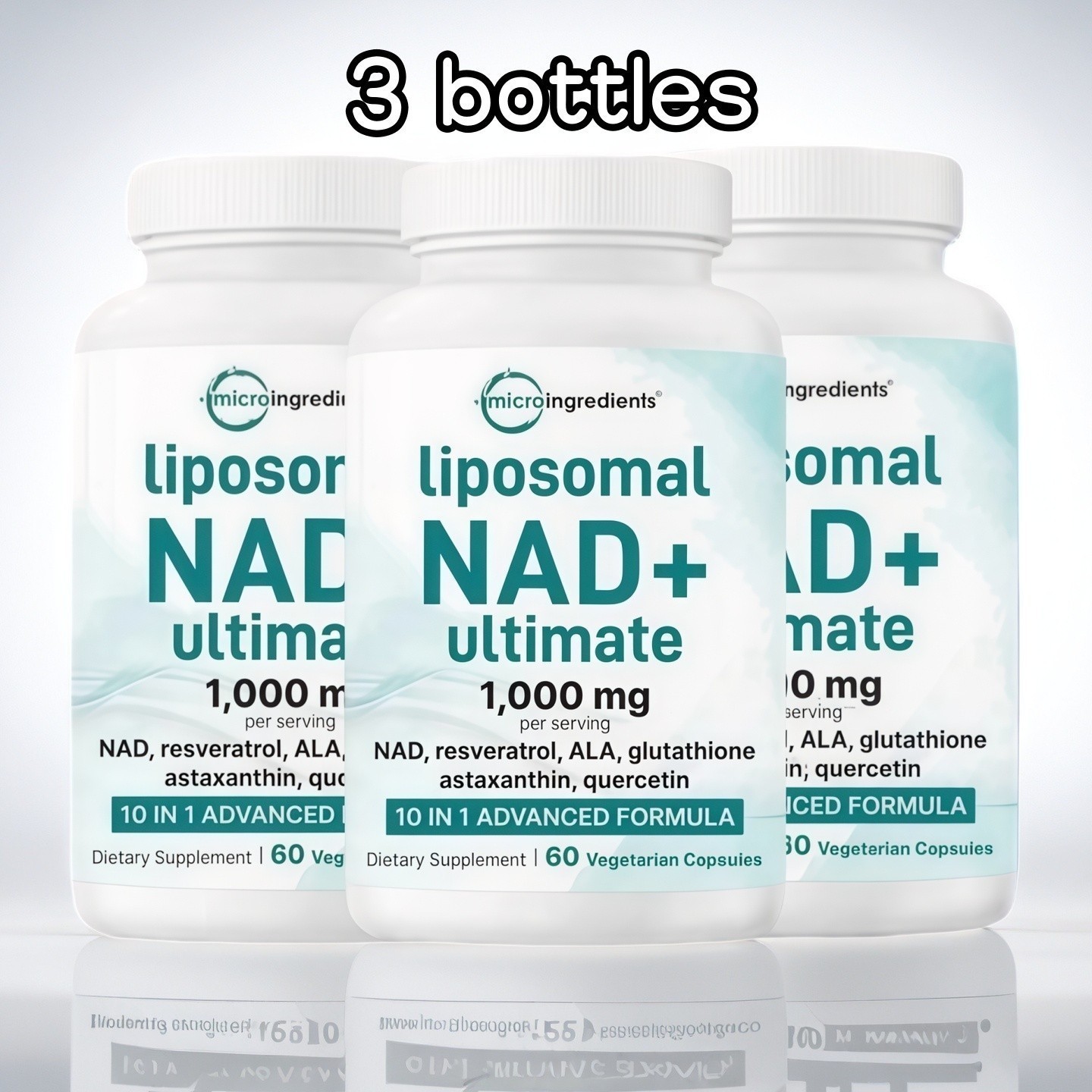 3PCS Liposomal NAD+ Ultimate 1,000mg 60 Veggie Capsules 10-in-1 with Resveratro