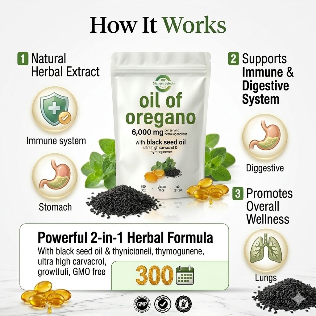 2 Pack Oil of Oregano 6000mg Black Seed Oil 600 Softgels Immune Digestive Carvac