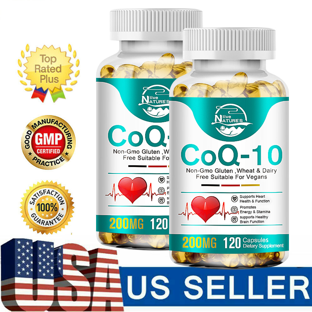 2pcs CoQ10 Coenzyme Q10 200mg Capsules Heart Health & Function Energy Supplement