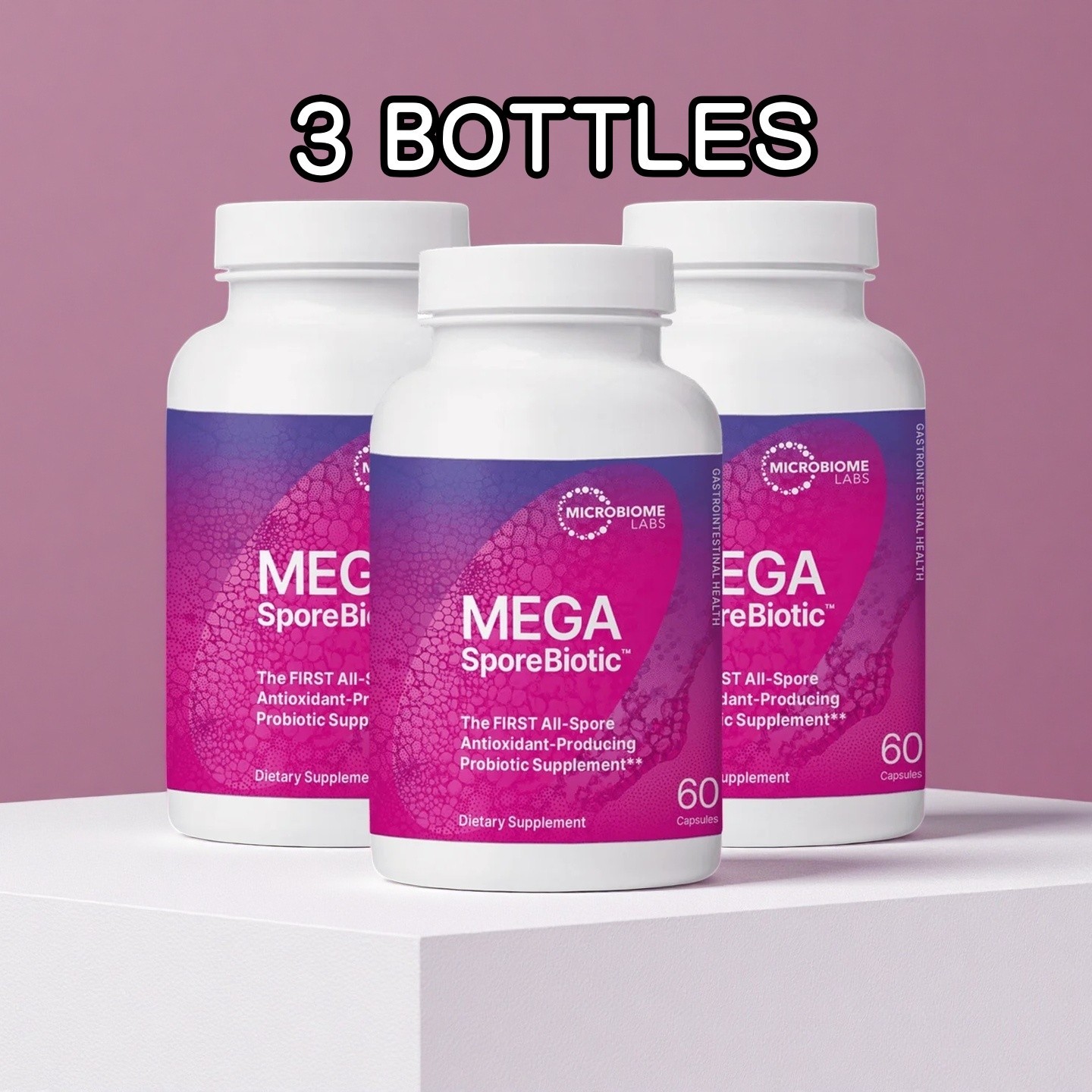 3 BOTTLES Mega Sporebiotic 60 Capsules Microbiome Labs, probiotic supplement