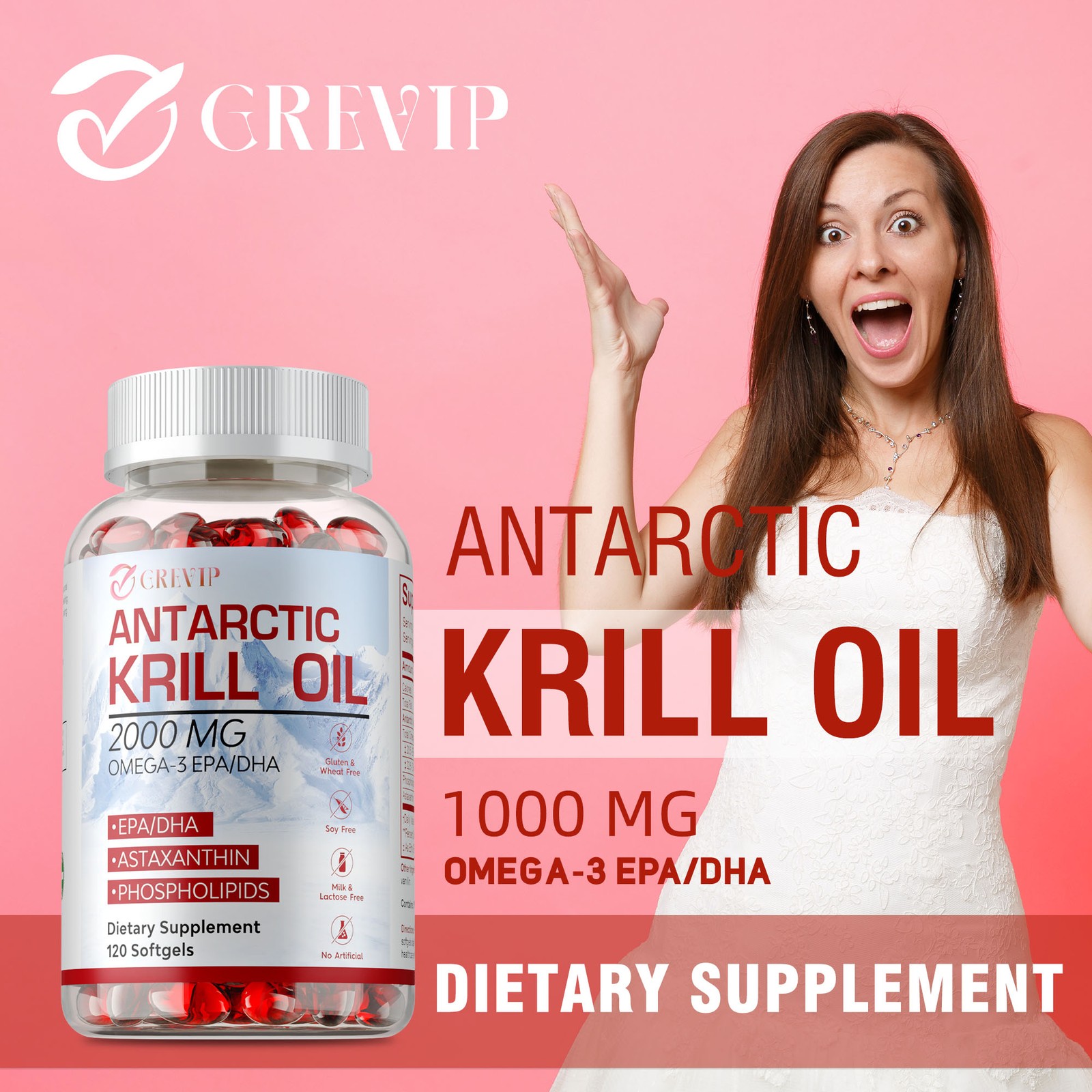 Antarctic Krill Oil Capsules – with Omega-3 EPA,DHA,Astaxanthin & Phospholipids