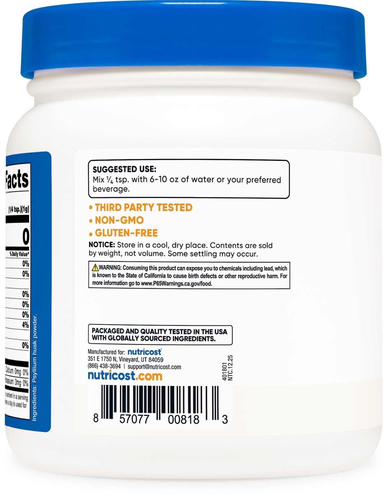 Nutricost Psyllium Husk Ground Powder (1lb) – Gluten Free and Non-GMO