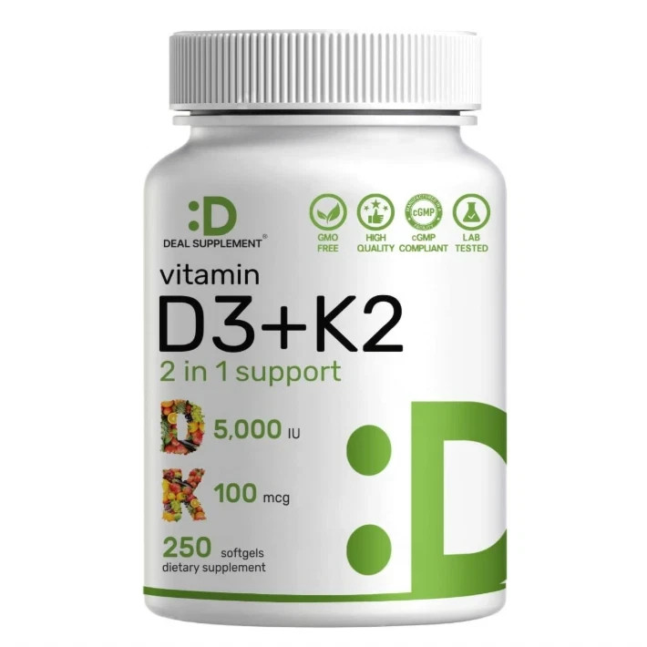 Vitamin D3 K2 250 Softgels Supports Bone Heart Teeth & Immune System Health