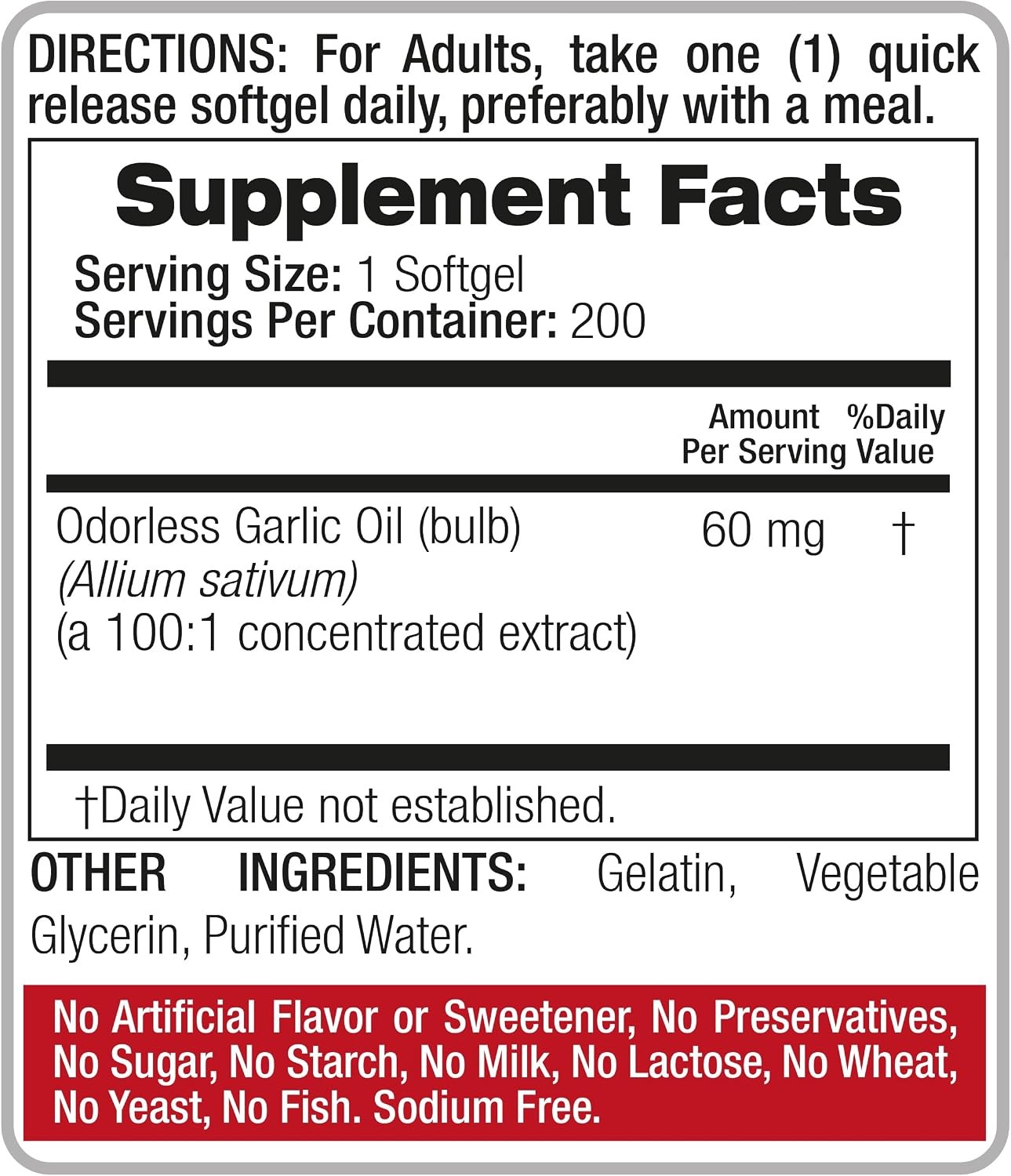 Garlic Pills 6000 mg Equivalent 200 softgels Organic Garlic 200 Softgels Garlic