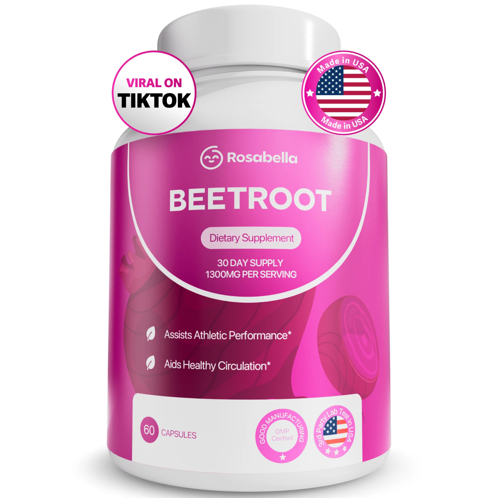 Rosabella Organic Beetroot 1300mg 60ct – Circulation & Vitality