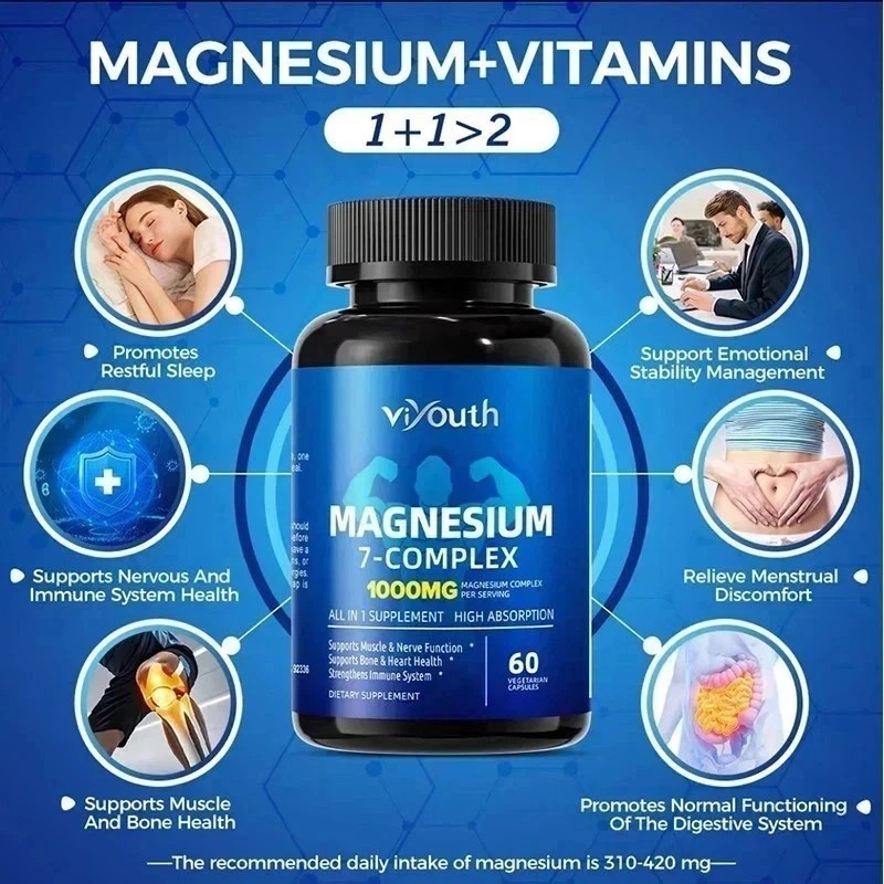 3PCS Viyouth Magnesium 7 Complex Capsules 60 Count Sleep Support Bone Health