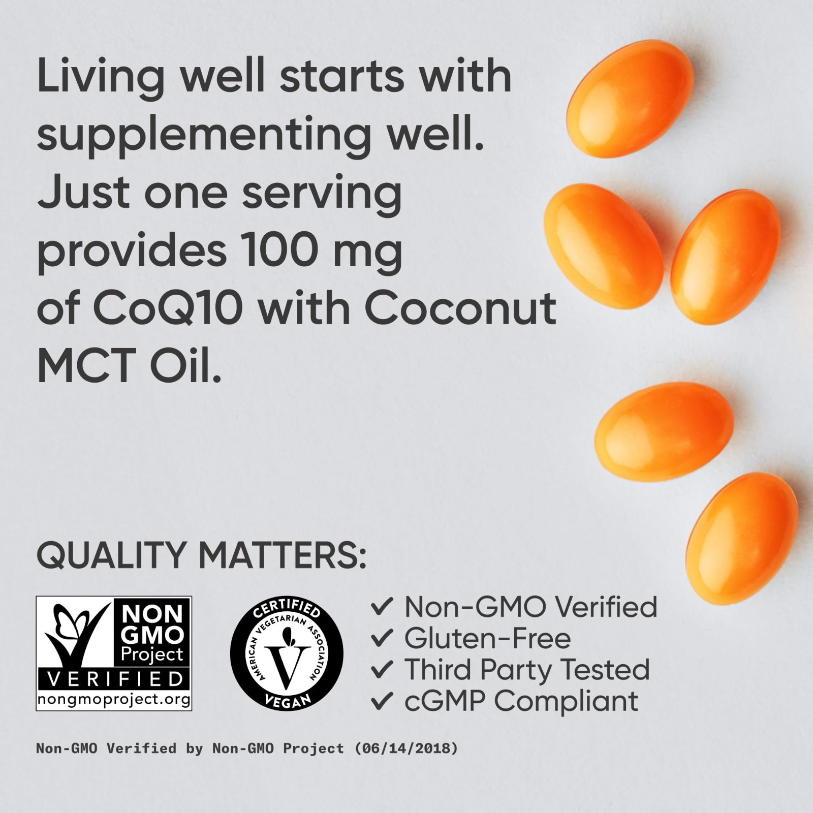 CoQ10 100mg with Coconut Oil & Bioperine for Enhanced Absorption | Vegan, Non-GM