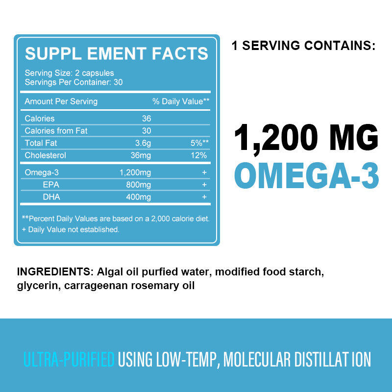 60/120PCS Omega 3 Oil Capsules 3x Strength 1200mg EPA & DHA, Highest Potency