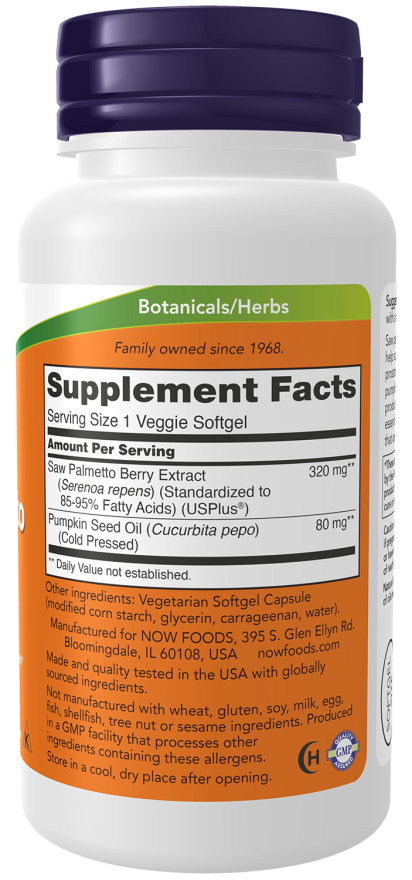 NOW Foods Saw Palmetto Extract 320 mg Veggie Softgels – 90 Count EXP 07/2025