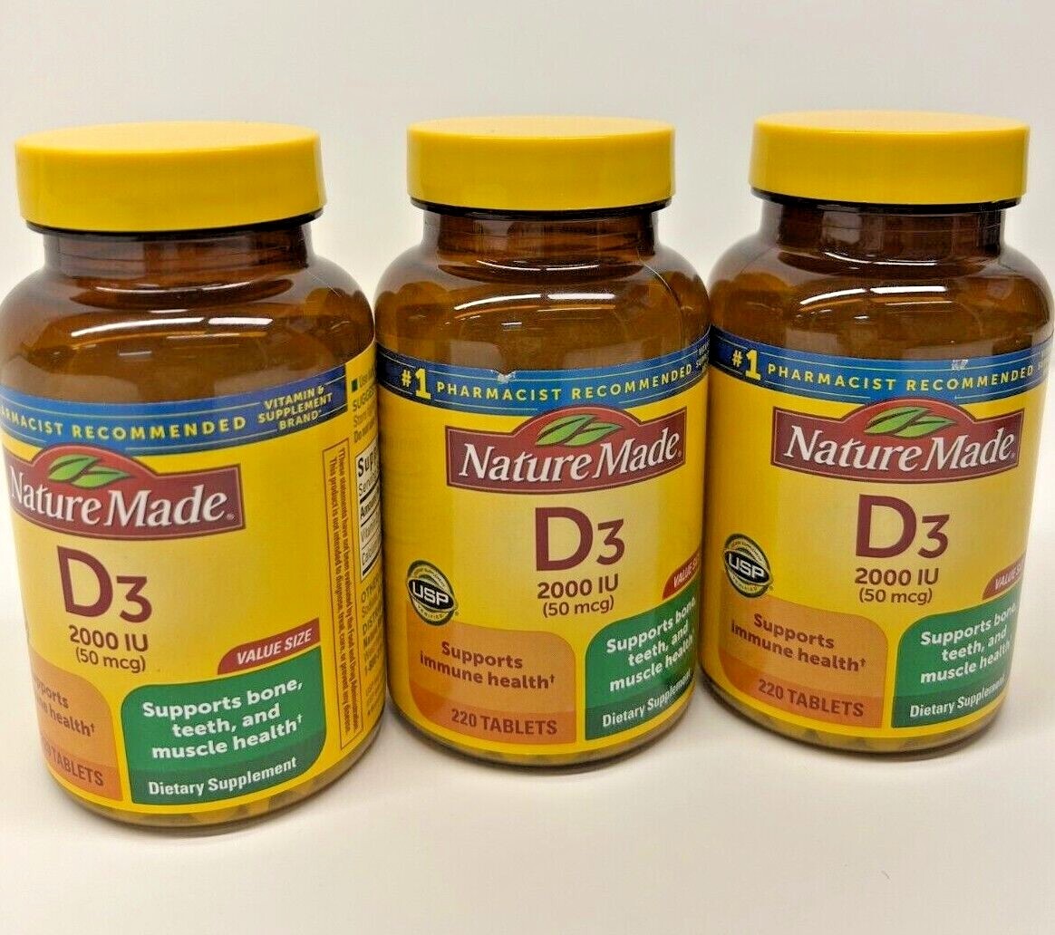 (3) Nature Made Vitamin D3 2000 IU Supports Immune Health – 220 Tablets 05/2024+
