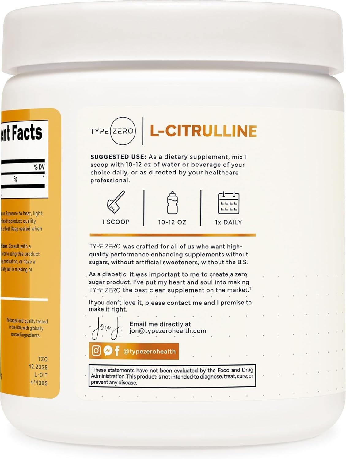 Pure L-Citrulline Base Powder – 3,000mg, 100 Servings