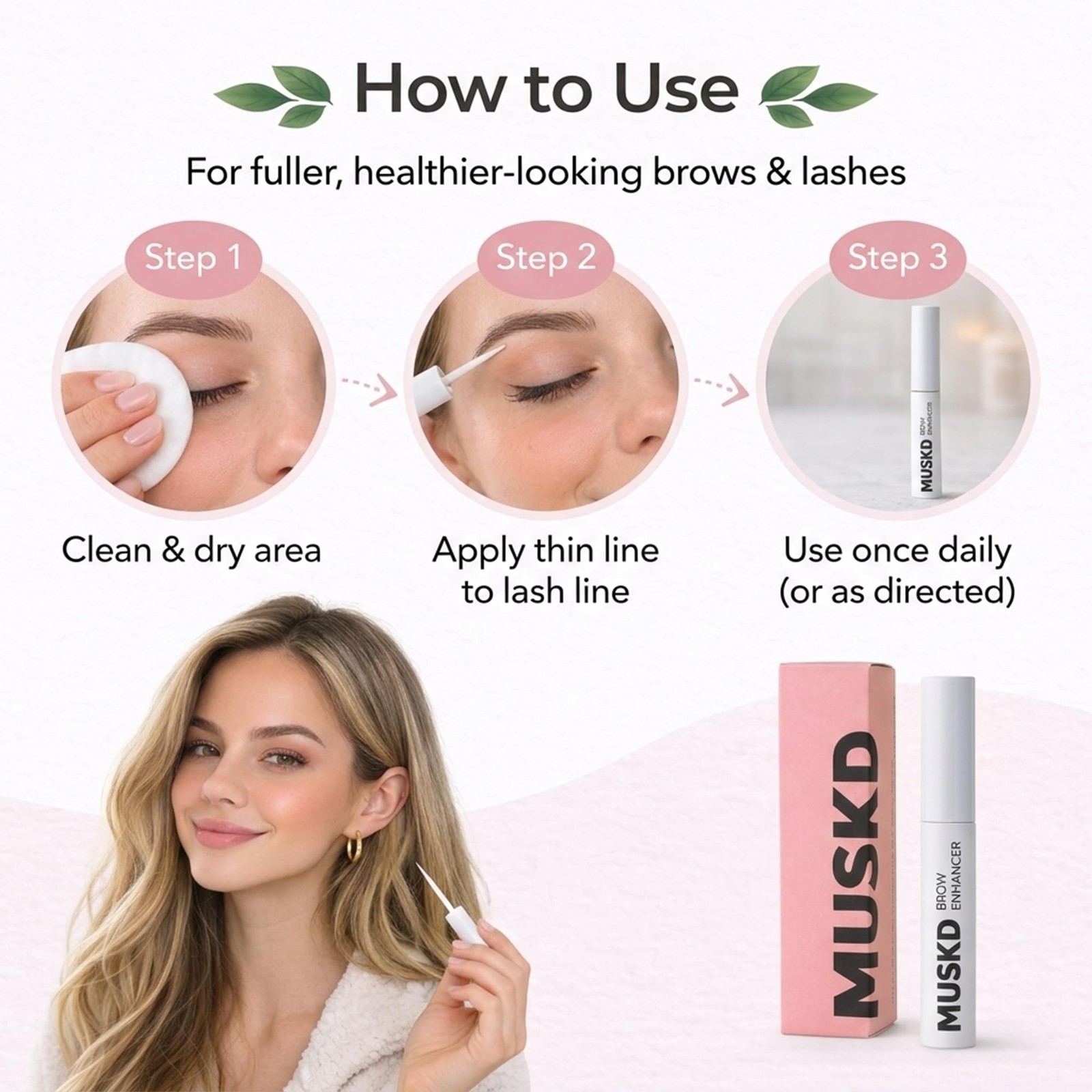 MUSKD Eyebrow Growth Serum (3ML) – Helps 0.1 Fl Oz (Pack of 1), Silver, White