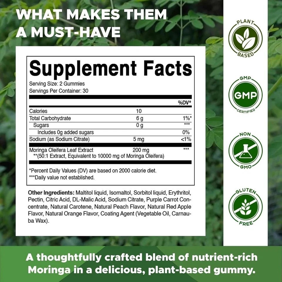 NEW Vitamatic Sugar Free Moringa Gummies – 10,000 mg 60 Count (Pack of 1)