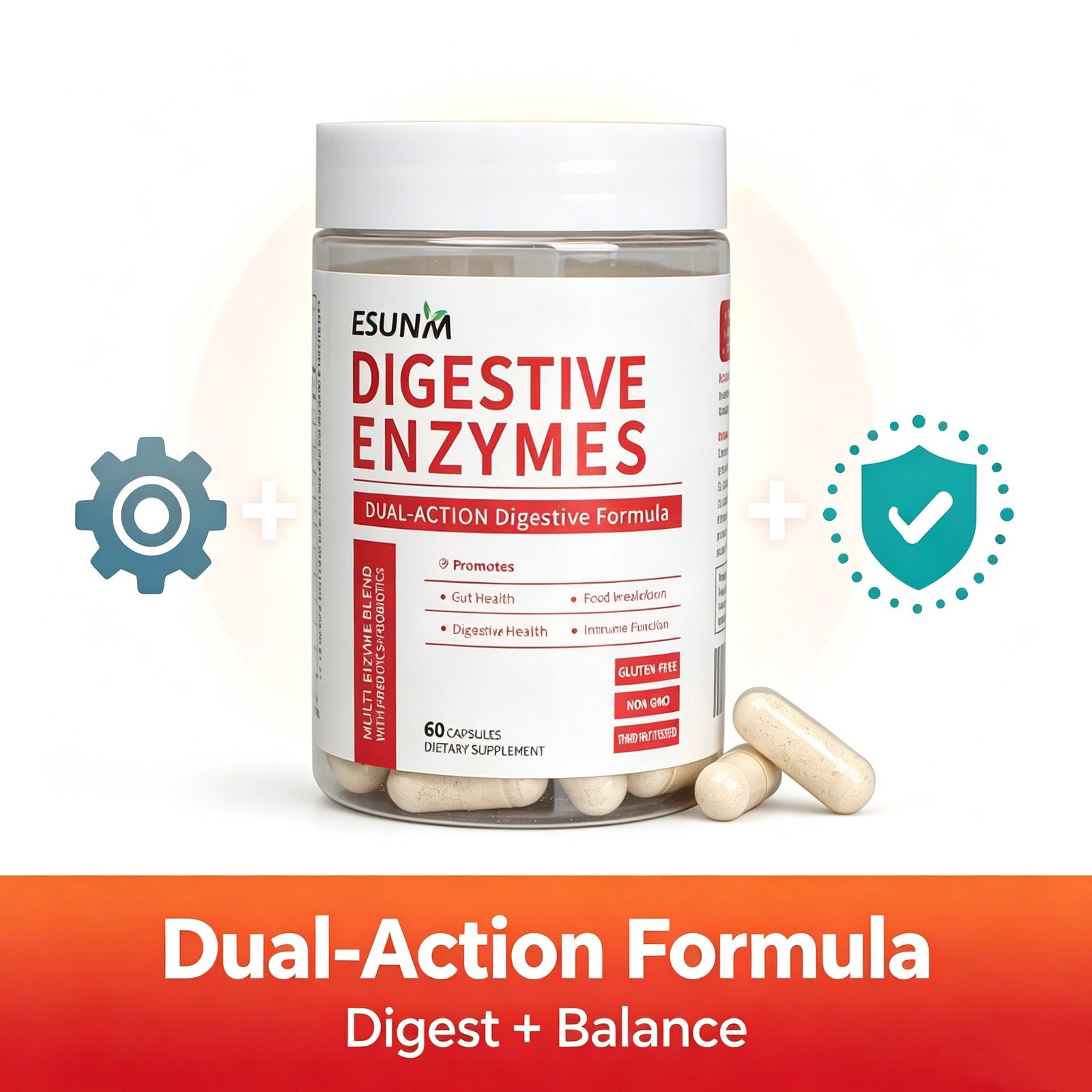 Digestive Enzymes with Probiotics Prebiotics Bloating Relief Gut Health 60ct